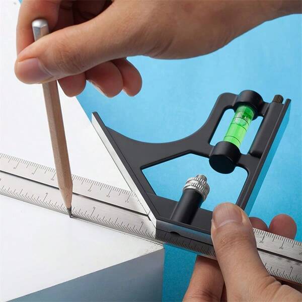 300mm Adjustable Combination Square | Metal Ruler With Sliding Protractor, Bubble Level & Scriber - Precision Woodworking Tool For 45°/90° Angles | Heavy-Duty Alloy Construction | Fast Shipping