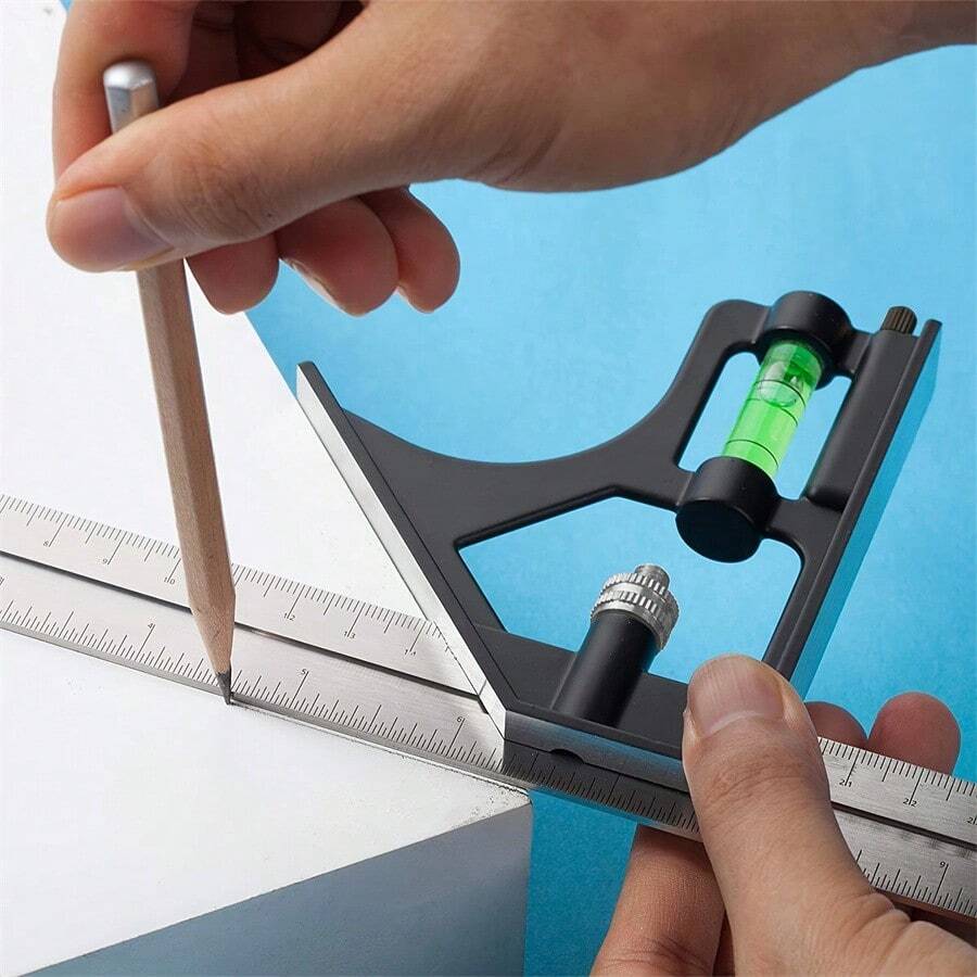300毫米可调组合三角板 | 金属尺，带滑动量角器、水平仪和划线器 - 精密木工工具，适用于45°/90°角 | 重型合金结构 | 快速发货