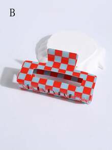 1pc/2pcs Checkerboard Hair Clip In Multiple Colors Suitable For Women/Girls' Nape, Simple & Fashionable Medium Size Square-Shaped Hair Claw For Bun Hairstyles - Multicolor - View 8