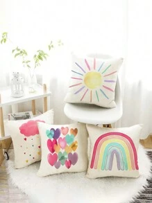 1 Stück/4 Stücke Super weicher dekorativer Kissenbezug mit Cartoon Wetter Herz Regenbogen Sonnen Muster, geeignet für Auto, Bekleidungsgeschäft, Heimdekoration, Schlafzimmerkissenbezug, Wohnzimmer Sofakissenbezug (Kissenkern nicht inbegriffen)