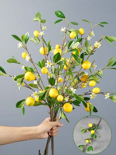 1/2/4 件仿真柠檬树枝假柠檬绿叶长茎农舍花瓶餐桌家居装饰礼物生日毕业典礼假植物