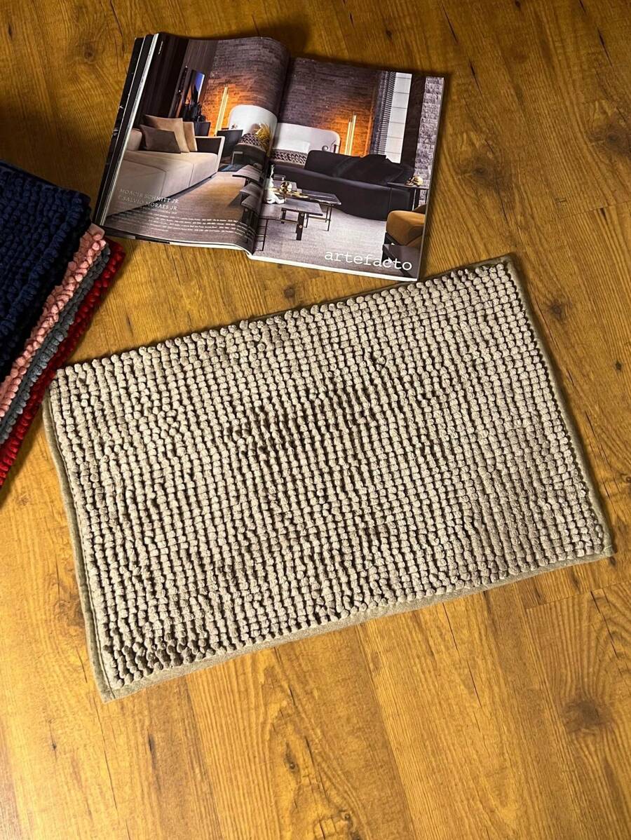 Tapete de Banheiro Bolinha Microfibra Premium Antiderrapante 40x60 Cm - Bege - Visão 1