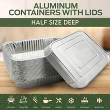 Gói 25 khay nhôm dùng một lần 9x13 khay nướng có nắp nhôm, khay giấy bạc dùng cho lò nướng cỡ nửa có nắp đậy, khay giấy bạc siêu bền để hâm nóng, rang, nấu ăn, bảo quản thực phẩm, dùng cho bữa tối Lễ Tạ ơn, Halloween, Giáng sinh, làm quà tặng gia đình - Bạc - Xem 1