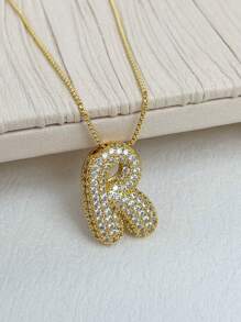 1 Peça Novo Colar de pingente de letra A-Z 26 CZ Exagerado Grande Estilo Hip-Hop de Luxo, Colar de corrente em aço inoxidável com banho de ouro 18K para homens e mulheres com nome ou inicial.