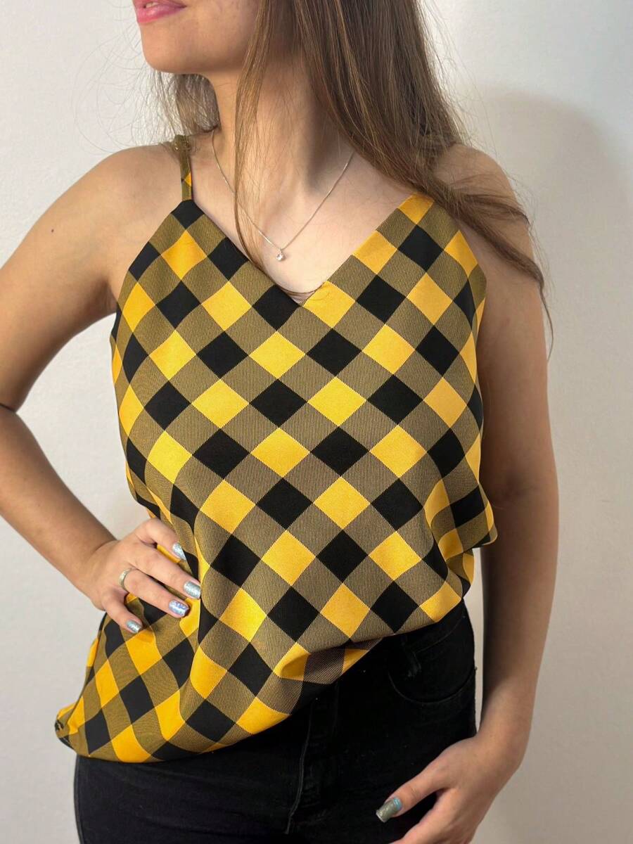 Women Blouses - Yellow Chess - View 1