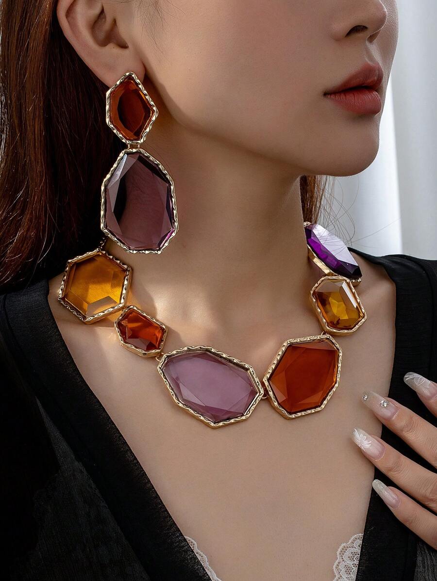 1 Set Of Fashionable And Versatile Bright Earrings And Necklace For Summer