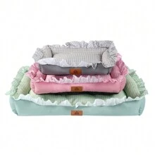 1 pieza Casa para perros de alta gama y ropa de cama con encaje a cuadros suave, transpirable y cómoda, fácil de lavar, duradera, no pegajosa y adecuada para todas las estaciones. Ideal para gatos y perros de todas las tallas.