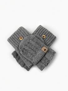1pair Women's Dark Colored Warm & Simple Fingerless Gloves, Suitable For Winter Travel - Multicolor - View 3