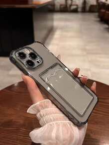 XAF TPU Wallet Card Holder Semi-Transparent Grey Basic Phone Cases One Card Slot Anti-Drop Phone Case With Four Corners Protection, Compatible With IPhone 15, Compatible With IPhone 15 Pro, Compatible With IPhone 15 ProMax Waterproof Shockproof Scratch Resistant, International Version, Not The Domestic Version Birthday - Black - View 3