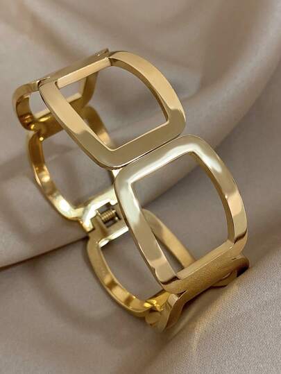 1 件女士粗几何宽手链不对称空心手镯不锈钢手链适合日常派对圣诞节情人节珠宝礼物