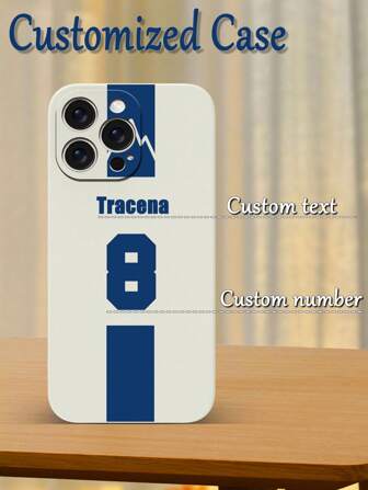 Camisa de futebol personalizada com nome e racionalização de números, capa macia de TPU bege com proteção total compatível com Apple iPhone 6/7/8/XS/XR/11/12/13/14/15 Plus, ótima opção para presentes, nome personalizado, número do time, aniversário, formatura, aniversário, dia dos namorados e Natal