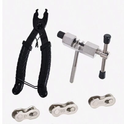 Kit de herramientas para cadena de bicicleta: Alicates de cadena + Cortador de cadena + Eslabón de cadena individual de 6/7/8 velocidades + Eslabón de cadena individual de 9 velocidades + Eslabón de cadena individual de 10 velocidades, Herramientas de reparación Herramienta de desmontaje de cadena de bicicleta de montaña Juego de herramientas de instalación de eslabón mágico