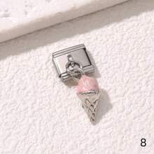 1/5/10 piezas Surtido de dijes encantadores en forma de mariquita, donut, cisne, tacón alto, estrella y helado, serie de dijes modulares italianos para brazalete, accesorios de joyería - Manualidades de joyería DIY
