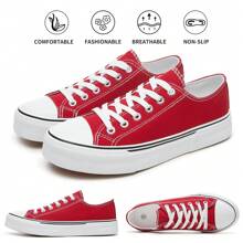 White Sneakers For Women Low Top Canvas Shoes Womens Canvas Sneakers Women's Fashion Sneakers Slip On Casual Tennis Shoes - Red - View 3