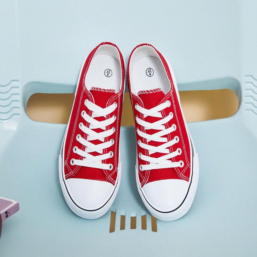White Sneakers For Women Low Top Canvas Shoes Womens Canvas Sneakers Women's Fashion Sneakers Slip On Casual Tennis Shoes - Red - View 1