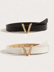 2条/套 女士基础款字母组合合金扣腰带，适合日常夏季、秋季上学、万圣节等场合穿着