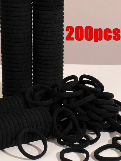 200 piezas de Lazos elásticos para el cabello en color negro para niñas, cintas de pelo casuales para la vida diaria, accesorios de cabello duraderos y simples con alta elasticidad, estilo coreano, lazos gruesos para la cola de caballo, estilo para padres e hijos, regalo para festivales y ocasiones de peinado