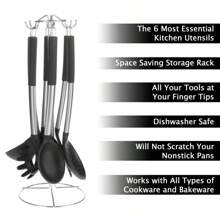 Classic Cuisine Set Of Non Stick 6 Utensils And Wire Stainless Steel Rack Easy Access Cooking - Thép không gỉ - Xem 5