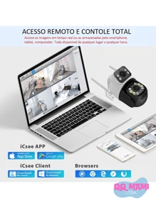 Câmera de segurança externa 4K 360° WiFi, visão dupla - à prova d'água IP66, rotação de 355° + ajuste de 5°, zoom 4x, rotação automática, zoom inteligente, visão noturna colorida 24 horas, aplicativo ICSEE - frete grátis 24 horas - 2 unidades - Visão 4