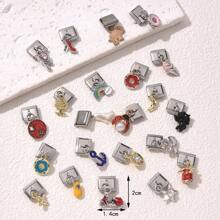 1/5/10 piezas Surtido de dijes encantadores en forma de mariquita, donut, cisne, tacón alto, estrella y helado, serie de dijes modulares italianos para brazalete, accesorios de joyería - Manualidades de joyería DIY