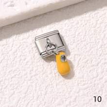 1/5/10 piezas Surtido de dijes encantadores en forma de mariquita, donut, cisne, tacón alto, estrella y helado, serie de dijes modulares italianos para brazalete, accesorios de joyería - Manualidades de joyería DIY