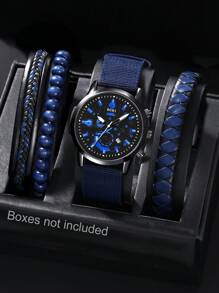 LIANDU LIANDU 1 Set Reloj de hombre con calendario, estilo casual deportivo y de moda, esfera redonda, reloj de cuarzo y pulsera de cuero para hombre, set de pulsera punk, pulsera envolvente tejida de PU perfecta para uso diario, regalos de cumpleaños, fiestas, reuniones festivas y como regalo ideal para ti o tus amigos. Cajas no incluidas.