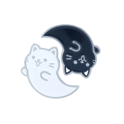 2 件/套 阴阳幽灵猫珐琅胸针 可定制领饰 礼物 帽子徽章 趣味可爱创意服装胸针 卡通胸针 衣服包包挂饰 学校 Kpop 背包 教师用品 包包挂饰 办公配件 衬衫 夹克 圣诞节 万圣节 秋冬季配饰，适合青少年、青年、男士，休闲、户外、运动、度假、毕业礼物、生日、日常佩戴 衣服胸针 教师礼物 男士礼物 包包胸针