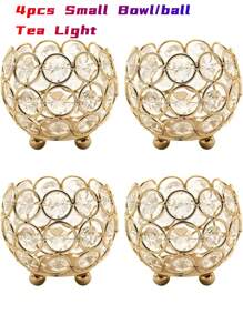 金色球形烛台镶嵌亚克力水晶，小碗/球形茶灯，许愿蜡烛，适用于万圣节、圣诞节餐桌装饰