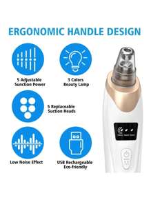 6 en 1  ABS Blackhead Absorber Instrumento de limpieza multifunción para eliminar puntos black, kit de succión de puntos black faciales limpiador de poros extractor de acné herramienta de eliminación de acné kit de eliminación de acné equipo de belleza (blanco) Moderno Removedor de Puntos black para el Hogar - Blanco - Ver 6