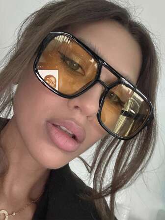 Geometric Frame Fashion Glasses Tinted Lens For A Vintage Casual Look Sunglasses Beach Sun Glasses For Summer Beach Vacation,Outdoor,Travel