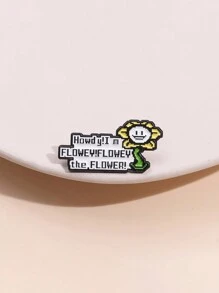 1pc Creative Short Sentence Metal Badge Cartoon Flower Shaped English Accessory Brooch Pin Collar Pin, Suitable For Daily Wear By Men And Women Valentines,Mom,Mother,Mother's Day,Gift