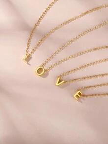 1入不鏽鋼A-Z字母A-2可定制項鍊，帶心形吊墜的時尚創意頸飾，DIY禮物