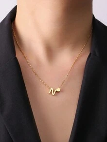1入不鏽鋼A-Z字母A-2可定制項鍊，帶心形吊墜的時尚創意頸飾，DIY禮物