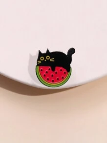 1pc Cute Watermelon & Black Cat Shaped Brooch, Suitable For Both Men And Women Daily Wear - Multicolor - View 1