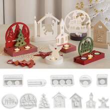 1 pieza Molde de silicona para velas con 1 orificio, 2 orificios o 3 orificios con diseños de castillo, ángel y árbol de Navidad para manualidades con yeso, decoraciones navideñas y regalos hechos a mano