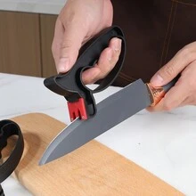 1pc Portable Multi-Functional Mini Knife Sharpener For Gardening, Outdoor, Kitchen Use, Handheld Stainless Steel Knife Sharpener - Black - View 1