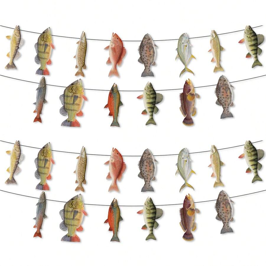 14 sztuk/worek papierowy baner w kształcie ryby dla entuzjastów tematyki wędkarskiej, artykuły dekoracyjne na scenę wędkarską, Boże Narodzenie