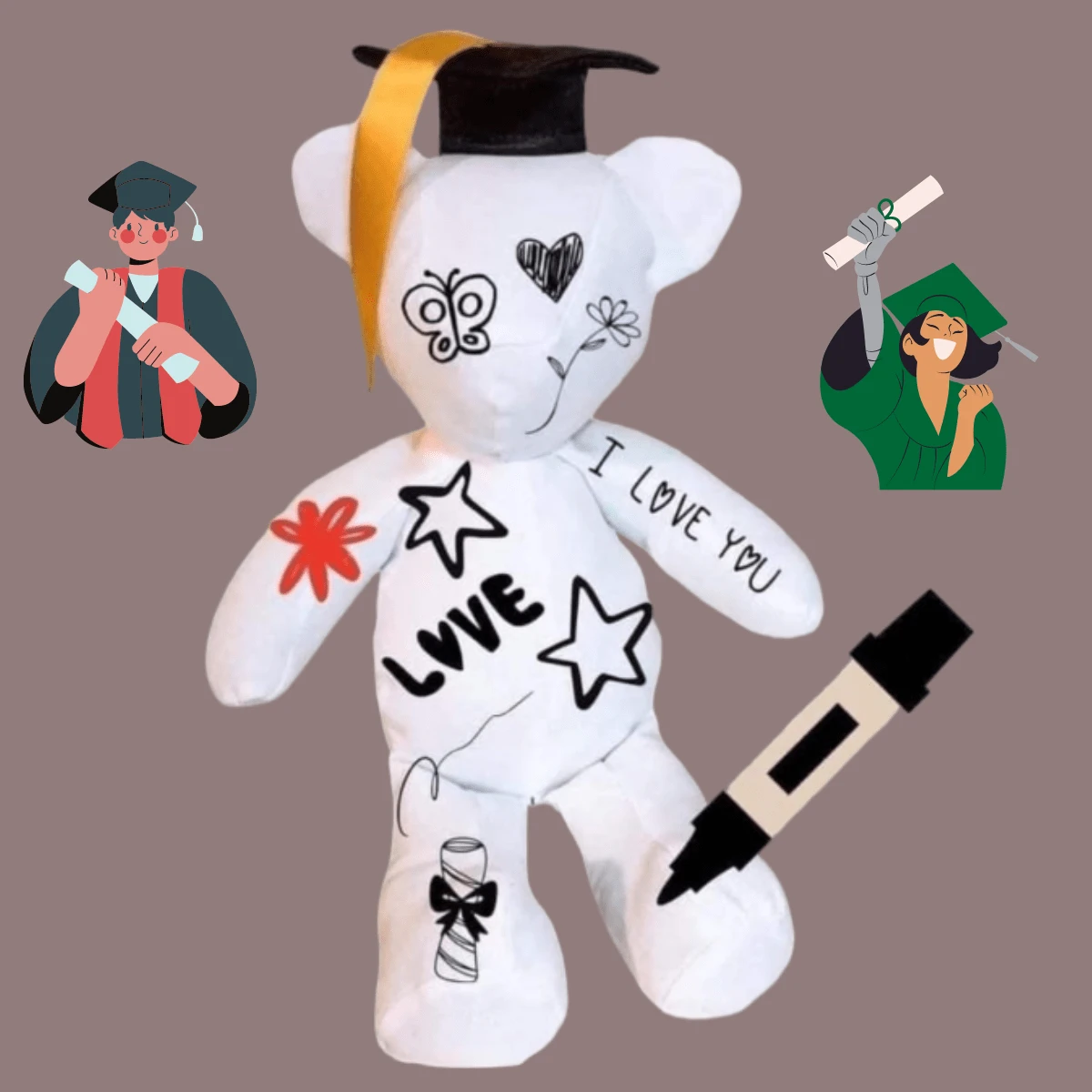 OSO PELUCHE GRADUACION PARA FIRMAS PARA RECUERDOS PELUCHE JUGUETES OSO PELUCHE GRADUACION PARA FIRMAS PARA RECUERDOS PELUCHE JUGUETES BEAUTY-LEODY - Blanco - Ver 1