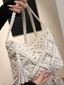Bohemian Style Fringed Woven Bag, Fashion Women's Shoulder Bag, Suitable For Travel, Shopping, Commute, Can Fit Phone & Cosmetics, Retro Ladies Handbag