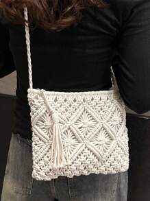 Bohemian Style Fringed Woven Bag, Fashion Women's Shoulder Bag, Suitable For Travel, Shopping, Commute, Can Fit Phone & Cosmetics, Retro Ladies Handbag