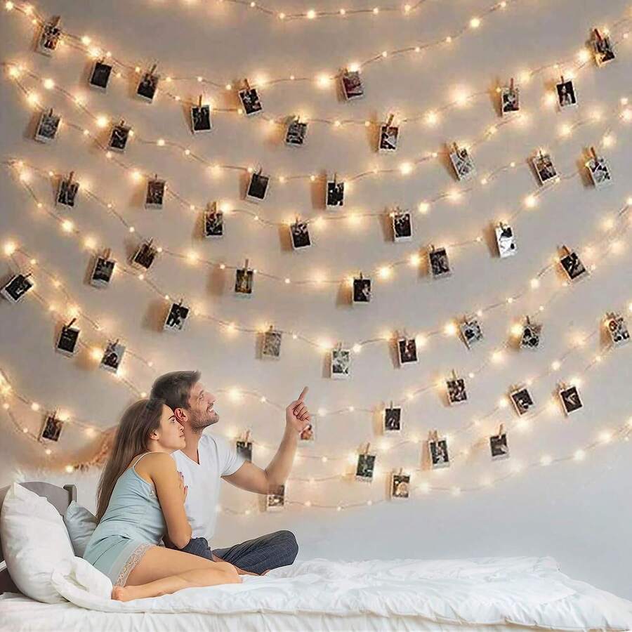 Fairy Photo Clip String Lights With 20 Clear Clips - Touch-Controlled, Water-Resistant, Matte Metal Finish - Perfect For Wedding, Dorm, Bedroom Wall Decor - Multicolor - View 1