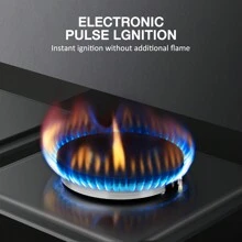 IsEasy 30cm Gas Hob Built-In Hob Black Glass Gas Cooker 2 Burners 220-240V