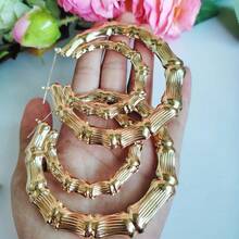 Exaggerated Gold Large Hoop Street Dance Earrings, Bamboo Rattan Earrings - Gold - View 4