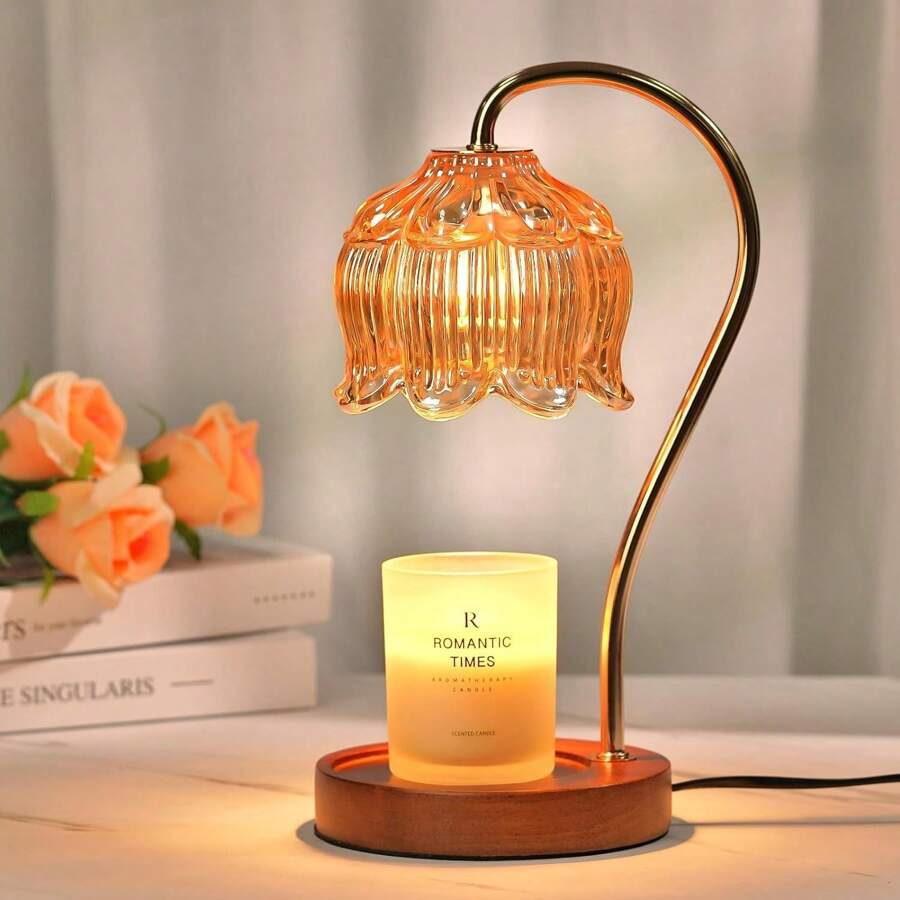 Flower Candle Warmer Lamp With Timer, Mothers Day Gifts For Mom, Candle Lamp Warmer For Jar Candles, Mom Gifts Ideas, Dimmable Candle Lamp For Vintage Home Bedroom Decor, House Warming Gifts For Women - 琥珀色 - 查看 1