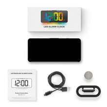 1pc Digital Alarm Clock For Bedroom With Colorful Dynamic RGB Night Light/Color Adjustable,7" Nightstand Clock With USB-C Charger Port,LED Large Display Clock For Teens.(White-Black) - Multicolor - View 10