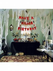 1 件血腥生日派对横幅、杀手生日派对横幅、万圣节恐怖生日派对装饰、血腥恐怖横幅、万圣节主题派对横幅、吸血鬼僵尸主题派对横幅 - 彩色 - 查看 4