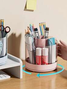 1 pieza Organizador giratorio grande para brochas de maquillaje, caja organizadora, almacenamiento de maquillaje simple y lindo para oficina, dormitorio, organizador de maquillaje ideal - Multicolor - Ver 3
