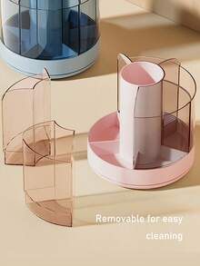 1 pieza Organizador giratorio grande para brochas de maquillaje, caja organizadora, almacenamiento de maquillaje simple y lindo para oficina, dormitorio, organizador de maquillaje ideal - Multicolor - Ver 2