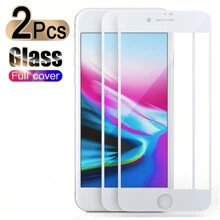 2 件全覆盖钢化玻璃适用于 7 8 6 6S Plus iPhone7 iPhone8 iPhone6 屏幕保护膜适用于 SE 2020 2023 SE2 SE3 Se 屏幕保护黑/白玻璃膜适用于 16/16 Plus/16 Pro/16 Pro Max/15/15Pro/15 Plus/15 Pro Max/14/13/12/11 生日、家人、朋友的礼物手机屏幕保护膜、手机配件防水防震防摔防摔防刮防指纹