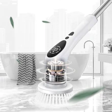 Electric Spin Scrubber With 3 Speeds & LED Display, Shower Scrubber For Cleaning, Cordless Cleaning Brush With Adjustable & Detachable, 9 Replaceable Brush Heads For Tile Tub Bathroom TD-8136 - 白色 - 查看 7